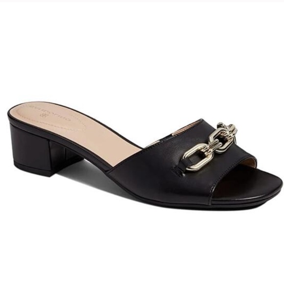 Bandolino Calle3 Black Gold Chain Accent Mules Size 5 - Picture 1 of 7